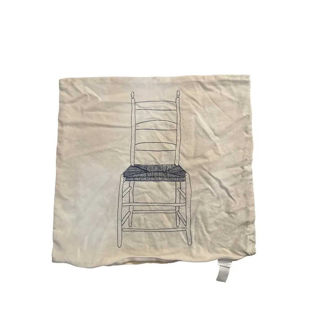 West Elm Cream Ivory Embroider Chair Pillow Case Pillowcase Cover Throw Square